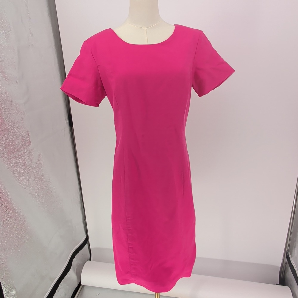 Vintage Chadwick's Pink 100% Linen Sheath Dress Size 8 Made USA Shoulder pads